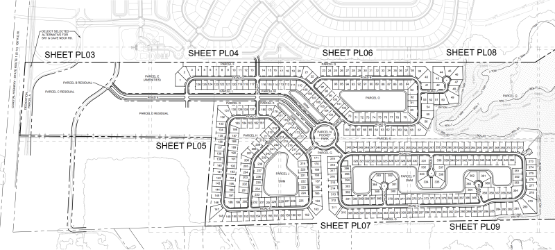 The site plan for the Robinson farm shows 396 single-family home lots. SOURCE: PLUS